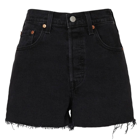 Levi's Pants - Levi’s RIBCAGE WOMEN'S SHORTS Black Jean Raw Hem High Waist Premium